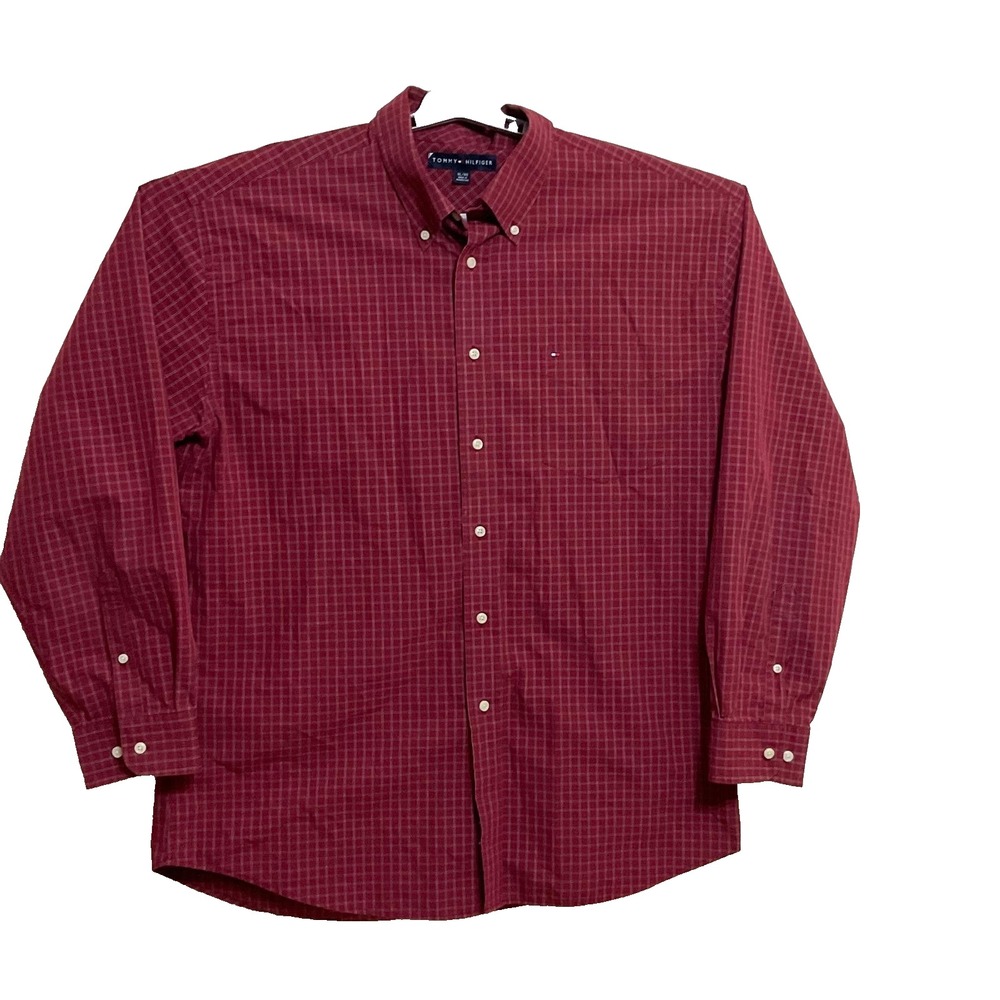 Tommy Hilfiger checkered long-sleeve button-down red‎ men's shirt XL